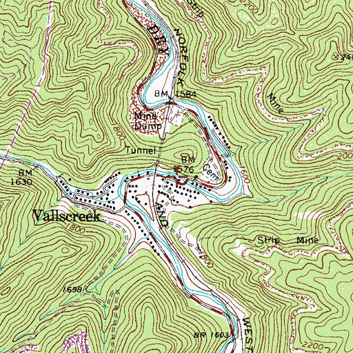 Topographic Map of Vallscreek Post Office, WV