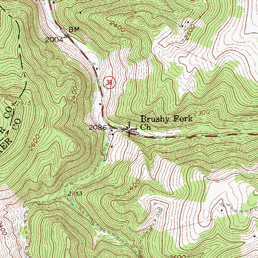 Topographic Map of Brushy Fork School (historical), WV
