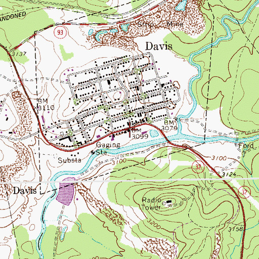 Topographic Map of Davis Post Office, WV