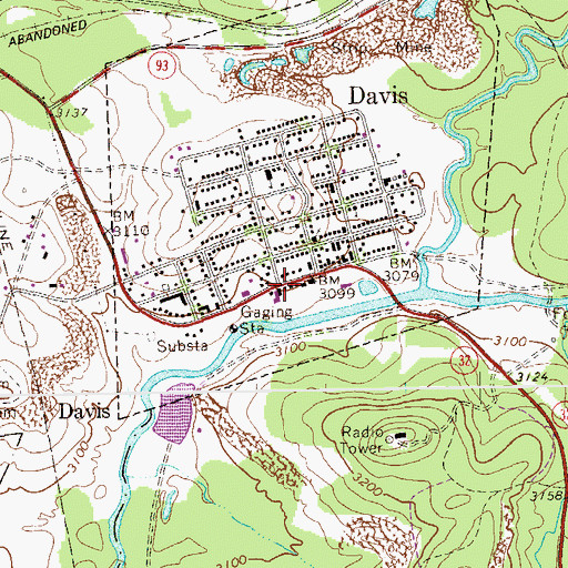 Topographic Map of Davis Town Hall, WV