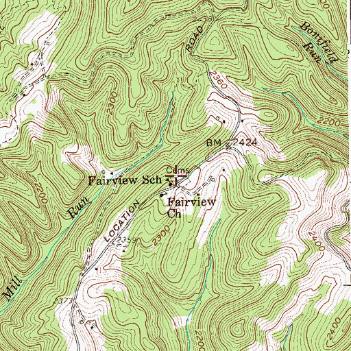 Topographic Map of Fairview Cemetery, WV