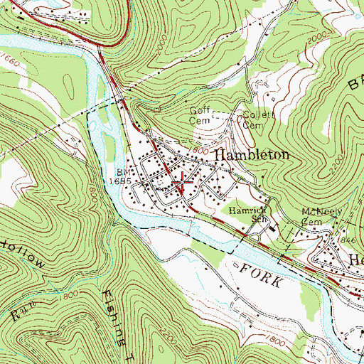 Topographic Map of Hambleton Post Office, WV