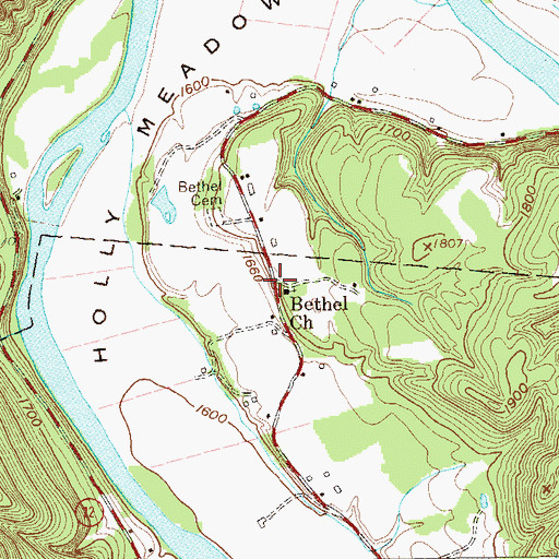 Topographic Map of Holly Meadows, WV