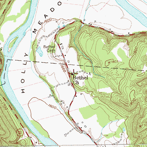 Topographic Map of Holly Meadows Presbyterian Church (historical), WV