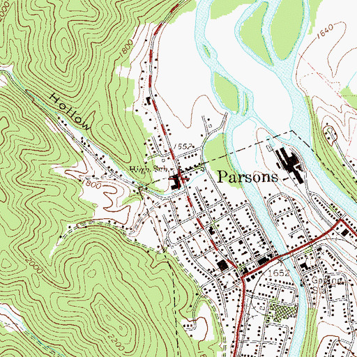 Topographic Map of Parsons High School (historical), WV