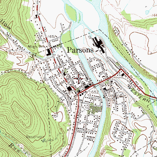 Topographic Map of Parsons Post Office, WV