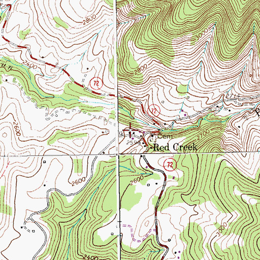 Topographic Map of Red Creek Post Office, WV