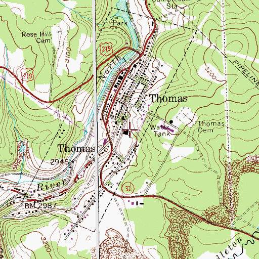 Topographic Map of Thomas High School (historical), WV