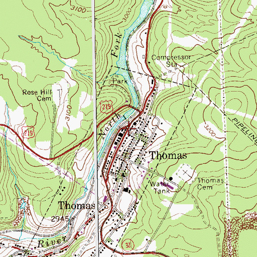 Topographic Map of Thomas Town Hall, WV