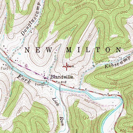 Topographic Map of Blandville Cemetery, WV