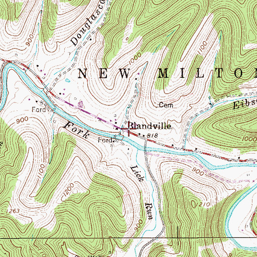 Topographic Map of Blandville Post Office, WV