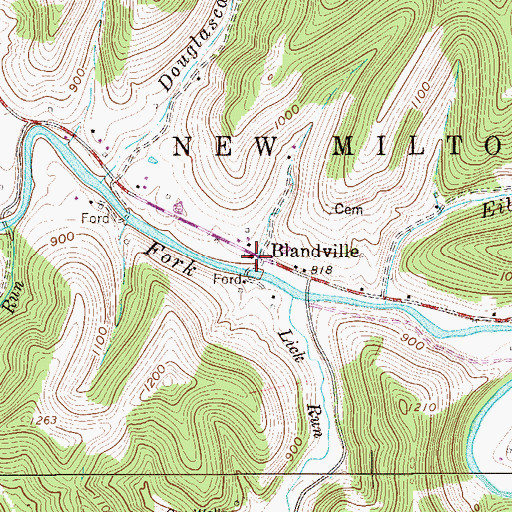 Topographic Map of Blandville United Methodist Church, WV