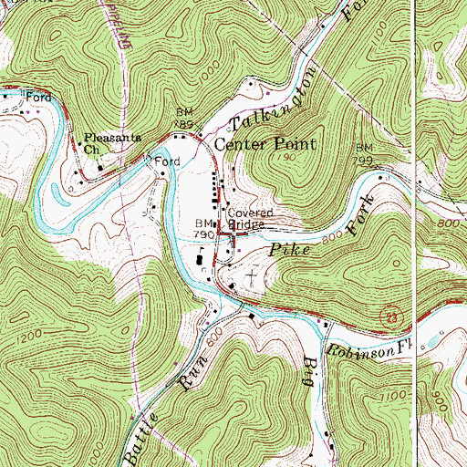 Topographic Map of Center Point Covered Bridge, WV