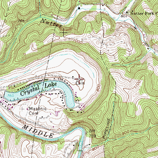 Topographic Map of Crystal Lake Cemetery, WV