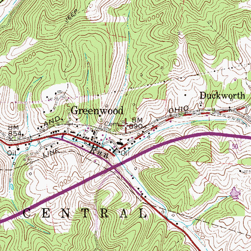 Topographic Map of Greenwood Cemetery, WV