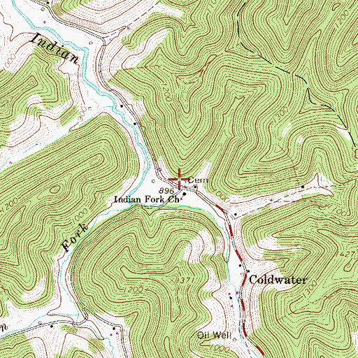 Topographic Map of Indian Fork Cemetery, WV