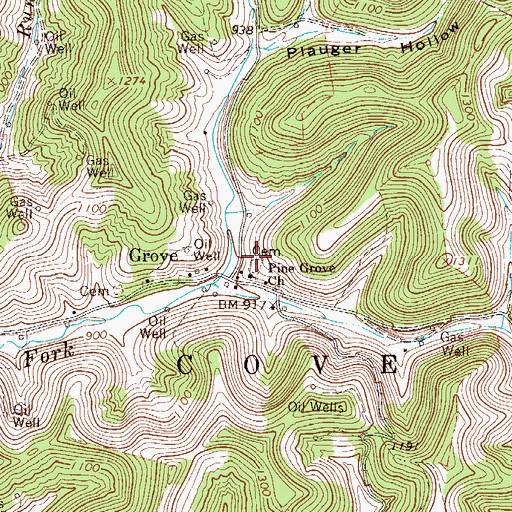 Topographic Map of Grove Cemetery, WV