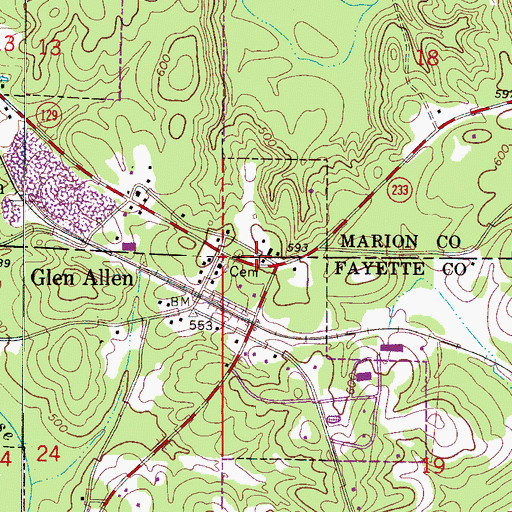 Topographic Map of Glen Allen Post Office, AL