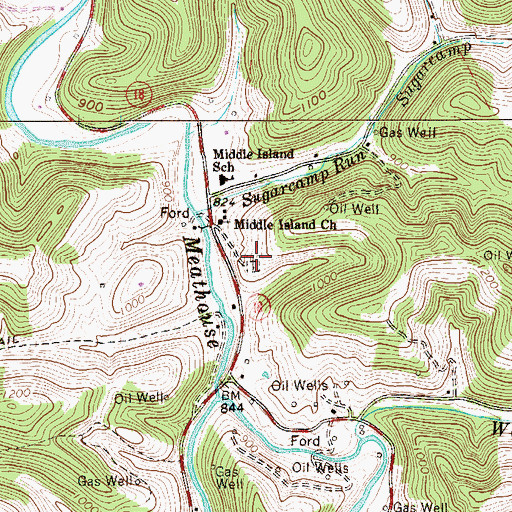 Topographic Map of Middle Island Cemetery, WV