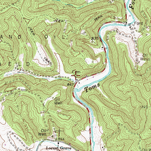 Topographic Map of Toms Fork Cemetery, WV