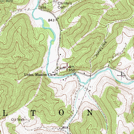 Topographic Map of Union Mission Cemetery, WV