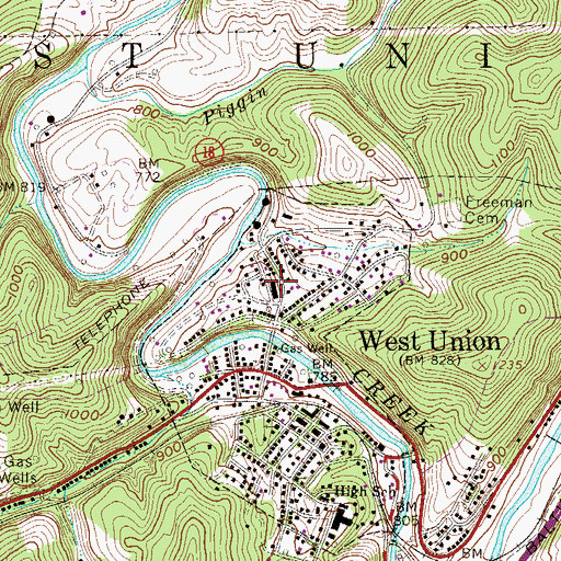 Topographic Map of West Union Elementary School (historical), WV