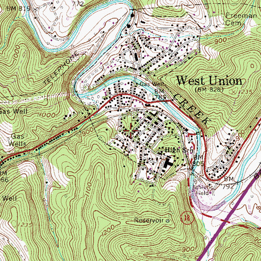 Topographic Map of West Union Post Office, WV
