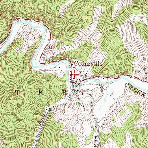 Topographic Map of Cedarville Post Office, WV
