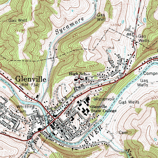 Topographic Map of Gilmer County High School, WV