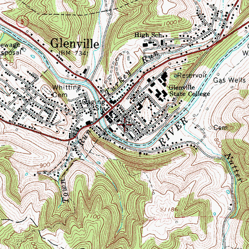 Topographic Map of Glenville Post Office, WV