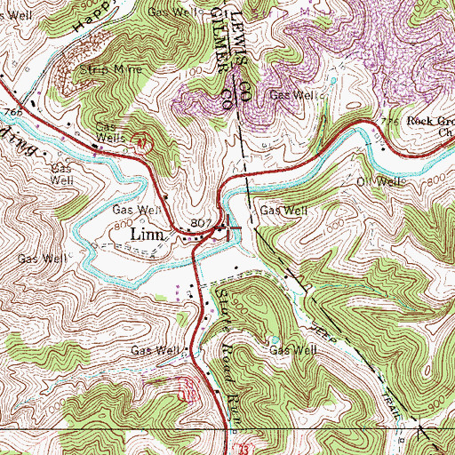 Topographic Map of Linn Post Office, WV