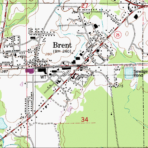 Topographic Map of Brent Post Office, AL