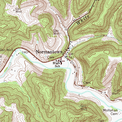 Topographic Map of Normantown Elementary School, WV
