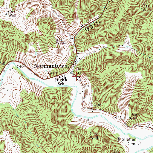 Topographic Map of Normantown Post Office, WV