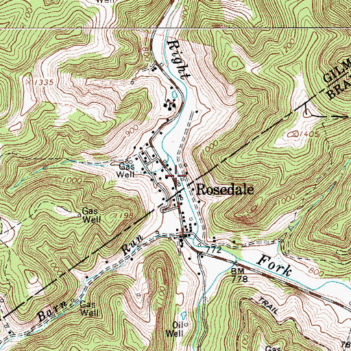 Topographic Map of Rosedale Post Office, WV