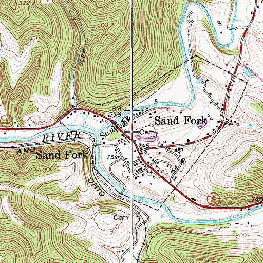 Topographic Map of Sand Fork Post Office, WV