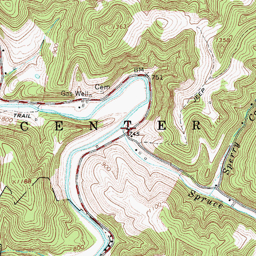 Topographic Map of Spruce School (historical), WV