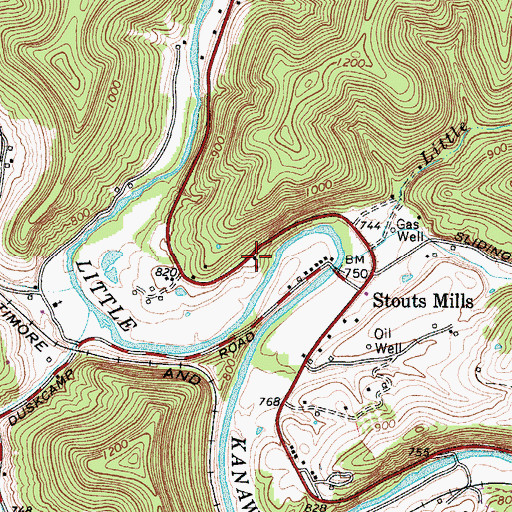 Topographic Map of Stouts Mills Post Office, WV