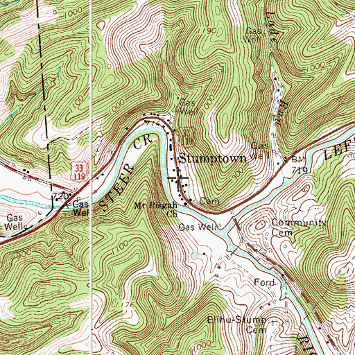 Topographic Map of Stumptown Post Office, WV