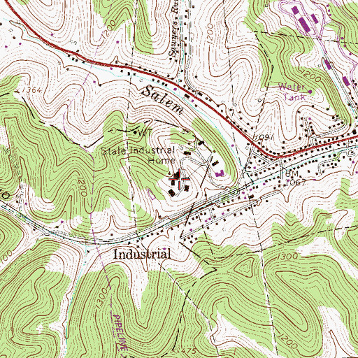 Topographic Map of West Virginia Industral Home for Girls (historical), WV