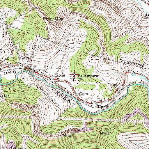 Topographic Map of Bailey Memorial Cemetery, WV