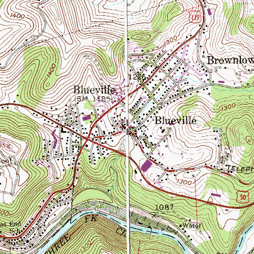 Topographic Map of Blueville United Methodist Church, WV