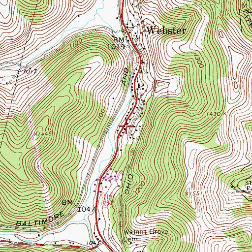 Topographic Map of Elliotsville, WV