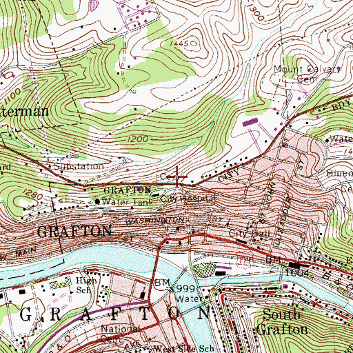 Topographic Map of Grafton Cemetery, WV