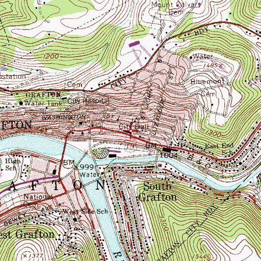 Topographic Map of Grafton City Hall, WV