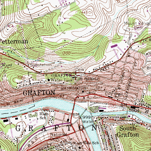 Topographic Map of Grafton City Hospital, WV