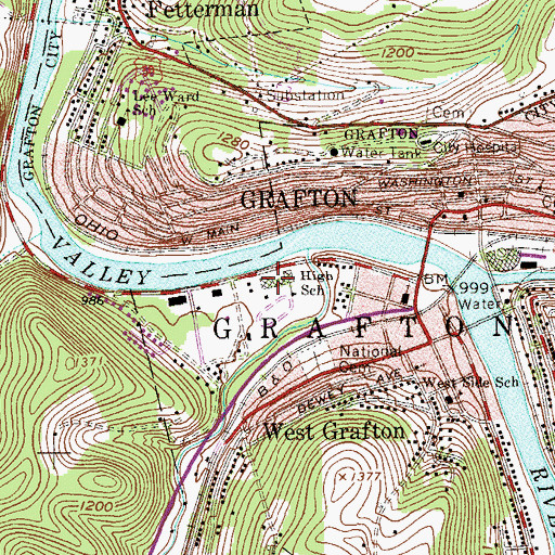 Topographic Map of Grafton High School, WV