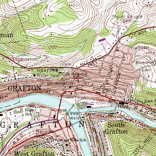 Topographic Map of Grafton Middle School (historical), WV