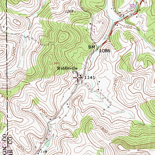 Topographic Map of Middleville Cemetery, WV