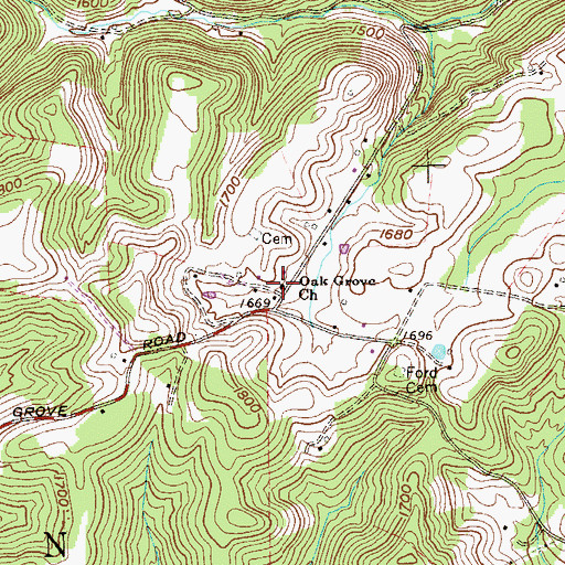 Topographic Map of Oak Grove School (historical), WV